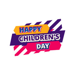 happy children's day yellow purple red flat label