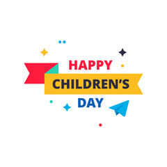 Fototapeta na wymiar happy children's day red yellow blue flat label