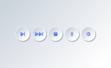 Set of volumetric media player button icons. Play and pause buttons, audio video player, player button icon. Vector illustration