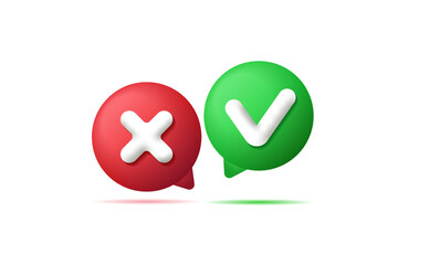 Check mark app icon isolated white background. 3d icons vector illustrator. Like, unlike, correct, incorrect button.