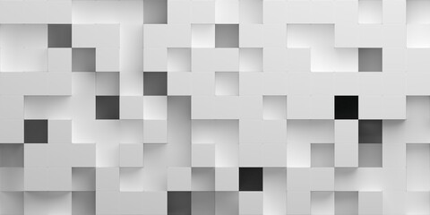 White abstract random shifted geometrical cube or boxes maze background flat lay top view from above