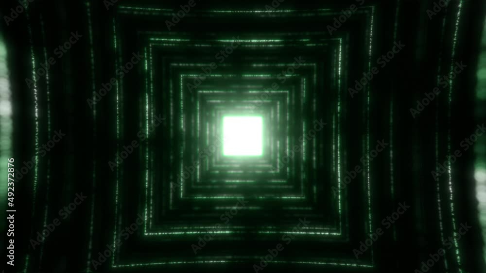 Poster technology tunnel, digital lines, big data, information flow, futuristic matrix abstract glowing vj 