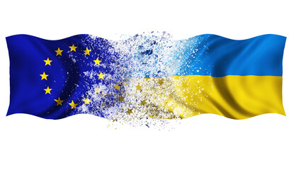 concept joining flags as a symbol of Ukraine's accession to the European Union