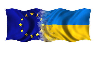 concept joining flags as a symbol of Ukraine's accession to the European Union