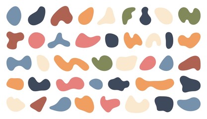 Fototapeta na wymiar Organic shapes, abstract fluid forms, random blobs. Colorful irregular round shape, pebbles, contemporary minimalist graphic elements vector set