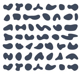 Black organic shapes, abstract fluid forms silhouette, random blobs. Irregular round shape, pebbles, contemporary minimalist graphic elements vector set