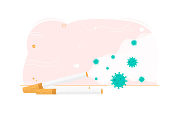 Corona virus in cigarette illustration concept. Cigarettes smoke with Covid-19 cartoon vector.