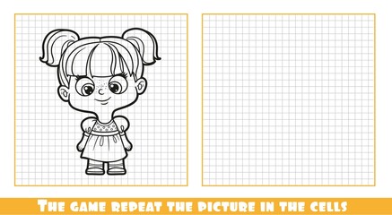 Cute cartoon girl in dress the game repeat the picture in the cells