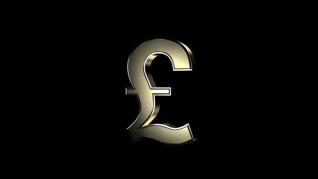 Pfund Zeichen in gold als 3D-Animation. 4K transparente Videoanimation Logo mit Alpha-Kanal.