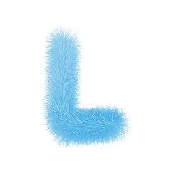 Feathered letter L font vector. Easy editable letters. Soft and realistic feathers. Blue, fluffy, hairy letter L, isolated on white background.