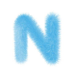 Fototapeta premium Feathered letter N font vector. Easy editable letters. Soft and realistic feathers. Blue, fluffy, hairy letter N, isolated on white background.