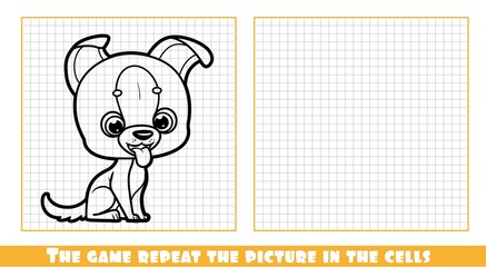 Cute cartoon puppy outlined the game repeat the picture in the cells