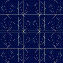 Art deco blue pattern. Rhombus abstract background. Geometric linear shape. Vector stock illustration