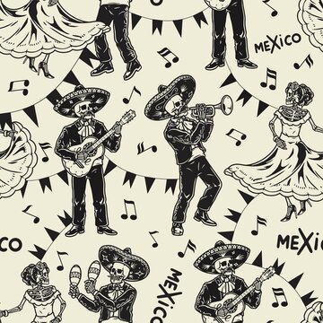Creative seamless pattern with Mexican performers