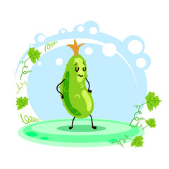 Cute character cucumber. Location. Cartoon style. Card for teaching children. Vector stock illustration. .