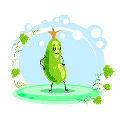 Cute character cucumber. Location. Cartoon style. Card for teaching children. Vector stock illustration. .