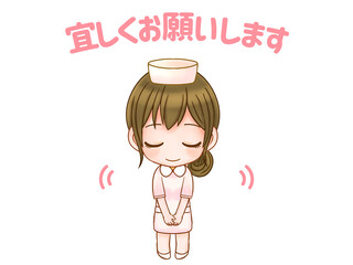 お辞儀するナースのちびキャライラスト2