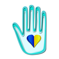 Ukraine in our hands Cut papper effect 3d graphic of a symbol made of many spheres