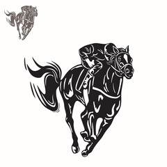 horse, racing horse logo, silhouette of fast running horse with the rider vector illustration