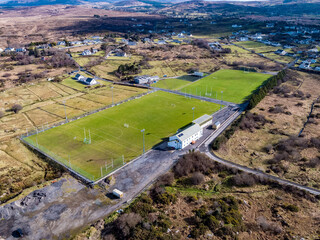 Aerial view of football pitch in Ardara, County Donegal - Ireland