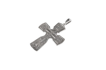 Silver crucifix necklace cross isolated on white background