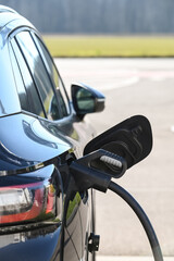 auto voiture electrique recharge borne rechargement batterie autonomie charge prise electricité - obrazy, fototapety, plakaty