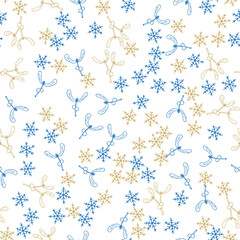 Christmas seamless pattern with mistletoe leaves and berries