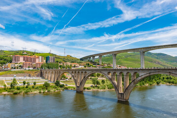 View of Peso da Regua in Alto Douro Wine Region, Portugal - A UNESCO World Heritage Site - obrazy, fototapety, plakaty