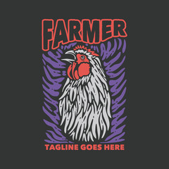 t shirt design farmer with chicken and gray background vintage illustration