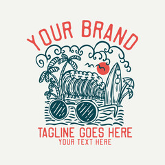beach scenery vintage t shirt design template