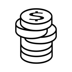 Money silhouette icon on white background. Vector illustration of coins in a flat style.