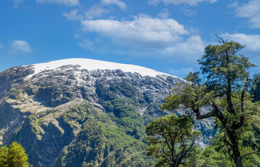 The mythical carretera Austral (Southern Way), Chile's Route 7 near Cerro Castillo, Chile. It runs through forests, fjords, glaciers, canals and steep mountains in rural Patagonia