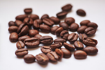 roasted coffee beans. macro photography. selective focus