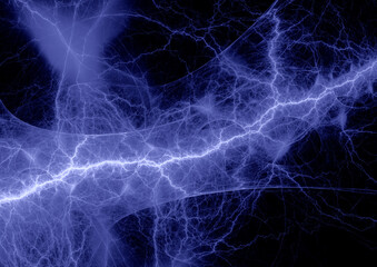 Blue fractal lightning background, electrical abstract