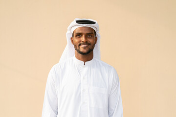 Portrait of African Muslim man wearing religious clothing an scarf