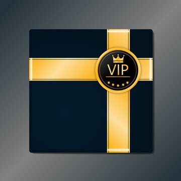 vip gift box gold ribbon, badge, premium invitation card poster flyer 
