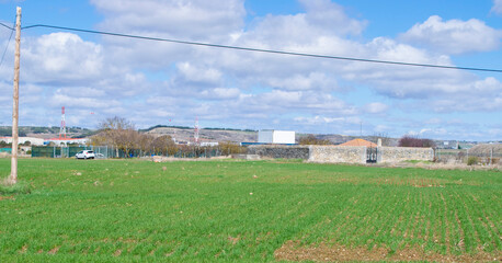 Paisaje de tierras de cultivo en primavera.