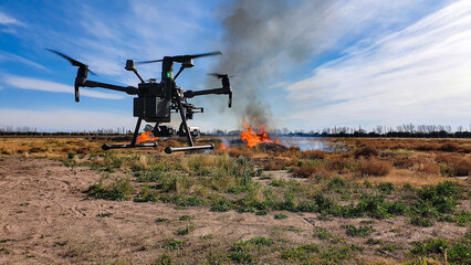 Drone with thermal camera controlling the beginning of the fire,