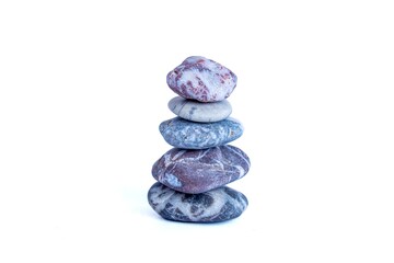 Stack of pebble stones isolated on white background.