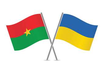 Burkina Faso and Ukraine crossed flags. Burkinabe and Ukrainian flags, isolated on white background. Vector icon set. Vector illustration.