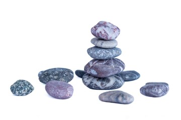 Stack of pebble stones isolated on white background.