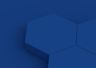 Abstract 3d blue dark hexagon podium minimal studio background.