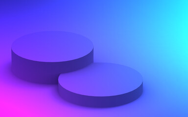 3d purple blue neon light cylinder podium minimal studio gradient dark colors background. Abstract 3d geometric shape object illustration render. Display for nightclub party and technology product.
