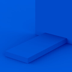 Abstract 3d blue cube and box podium minimal scene studio background.