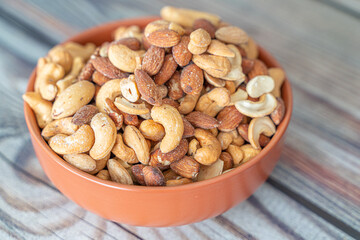 Bowl of assorted nuts ready to eat