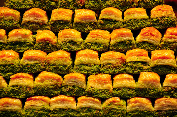 Traditional Turkish dessert, Baklava with Pistachio.