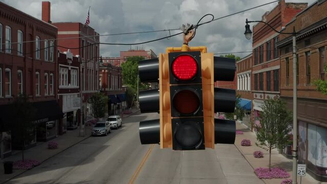Red stoplight in small town, America