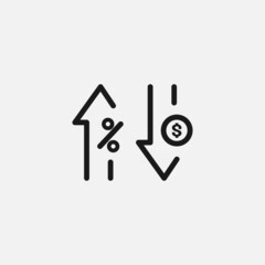 inflation arrow icon symbol. vector illustration of decreasing value of money and increasing prices of goods daily needs.