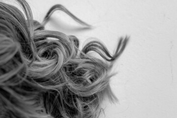 Close-up of hair curling, clousup, details, copyspace, black and white