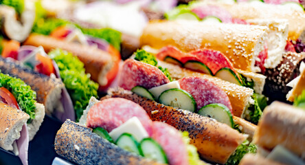 Freshly prepared sandwiches sold in a fast food restaurant